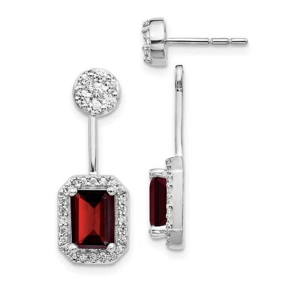 14k White Gold Diamond/Garnet Front/Back Earrings
